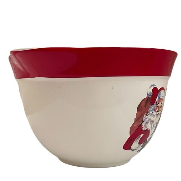 The Bake Shop Christmas Mixing Bowl Handle Spout Vintage Santa Tree Design - Picture 5 of 10